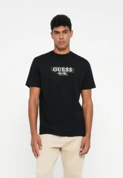 Guess SMALL LOGO TEE - Print T-shirt - Jet Black