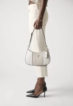 Guess NOELLE TOP ZIP SHOULDER BAG - Handbag - Off White/taupe