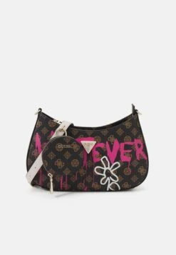 Guess X Banksy Brandalised Top Zip Shoulder - Handbag - Mocha Logo