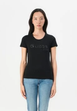 Guess SCRIPT TEE - Print T-shirt - Jet Black