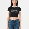 Guess SS GLOSSY CROP - Print T-shirt - Jet Black