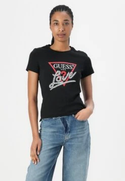 Guess PEARLS LOVE TRIANGLE TEE - Print T-shirt - Jet Black -Guess Clothing Sale 1a50628a304a4388a43aa5cdc6b538ae