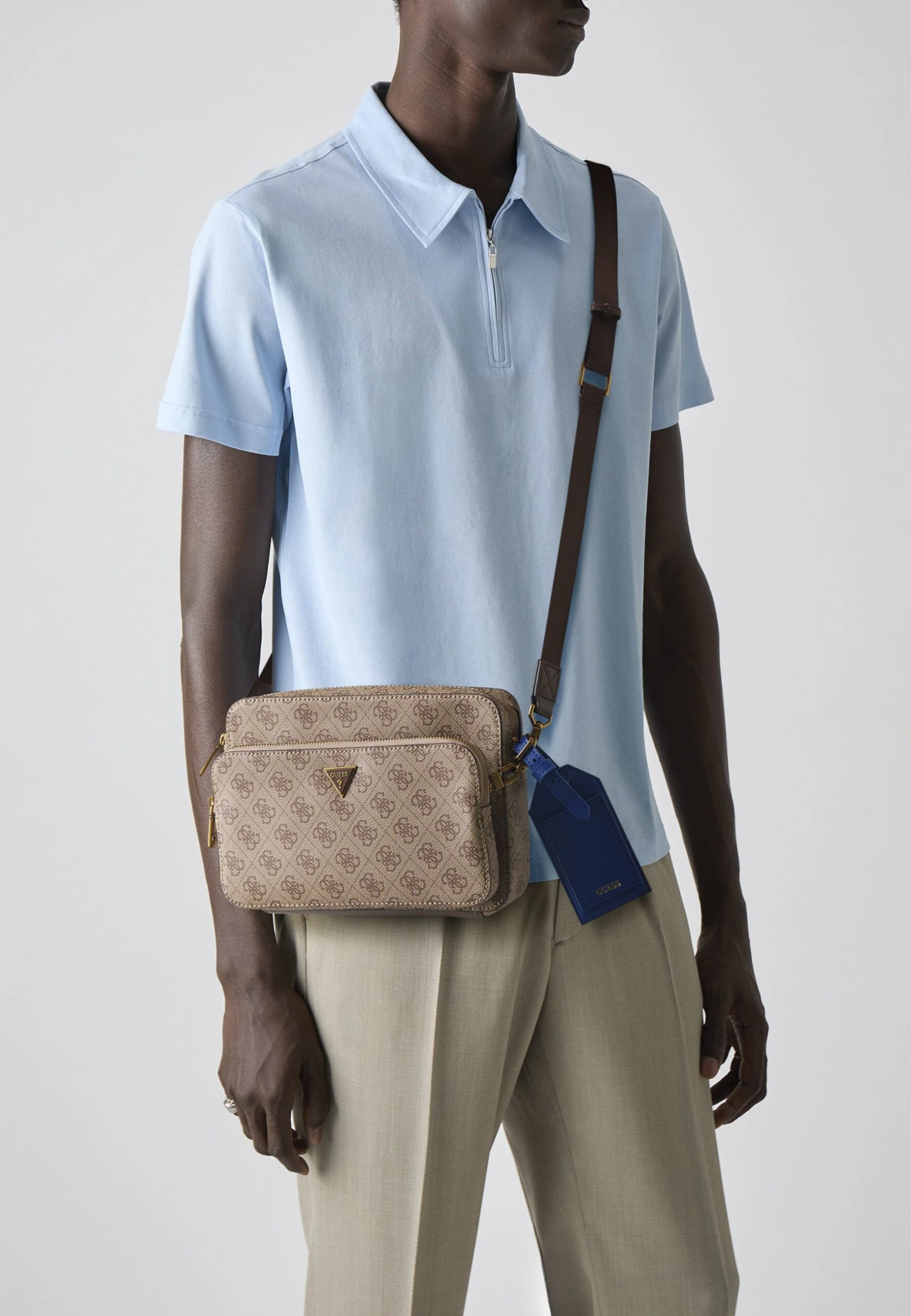 Guess MILANO DOUBLE CROSSBODY - Cross Body Bag - Beige/brown/blue 1 Guess MILANO DOUBLE CROSSBODY - Cross Body Bag - Beige/brown/blue