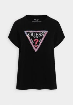 Guess 3D Flowers Triangle Tee - Print T-Shirt - Jet Black -Guess Clothing Sale 2053e74914eb4c78a62c808034c85b87