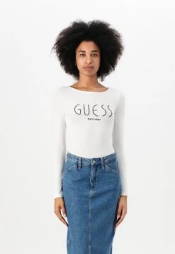 Guess NEVA HOTFIX LOGO BODY - Long Sleeved Top - Pure White