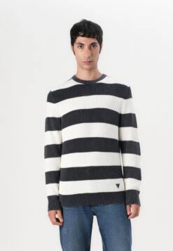 Guess HERBIE RIBBED WASHED SWEATE - Jumper - Smart Blue/salt White -Guess Clothing Sale 283d3f94010b4ebd914e6c5a09cc8ecf