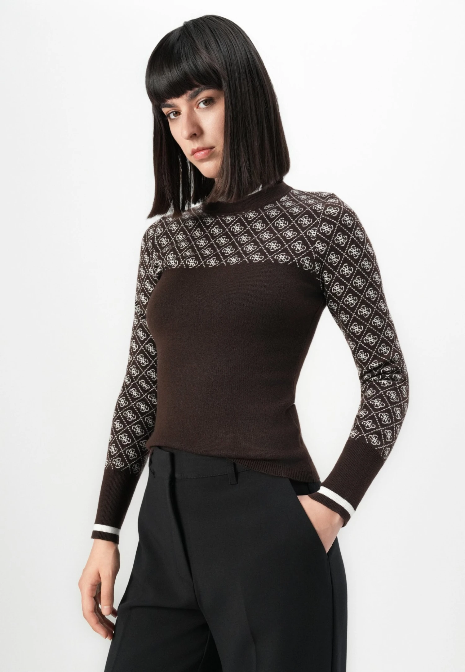 Guess MOCK NECK AUBREY - Jumper - Brown/cream 4 Guess MOCK NECK AUBREY - Jumper - Brown/cream - Image 4