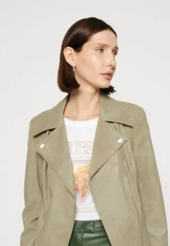 Guess New Agnes Belted Biker - Faux Leather Jacket - Desert Green -Guess Clothing Sale 2d5b05c6c9284224ac208e86203016d4