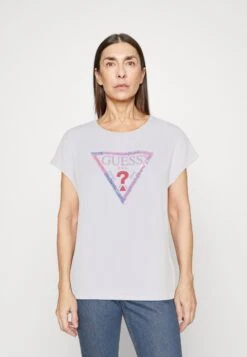 Guess 3D Flowers Triangle Tee - Print T-Shirt - Pure White