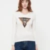 Guess TRIANGLE TEE - Long Sleeved Top - Cream White