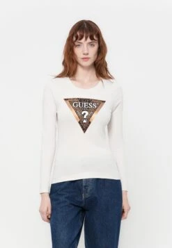 Guess TRIANGLE TEE - Long Sleeved Top - Cream White