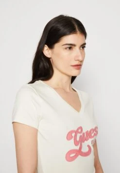 Guess Logo Tee - Print T-Shirt - Cream White -Guess Clothing Sale 37fd043ac83044739e751ba48a3191b3