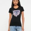 Guess PEONY TRIANGLE TEE - Print T-shirt - Jet Black