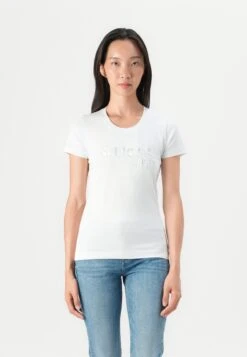 Guess SCRIPT TEE - Print T-shirt - White