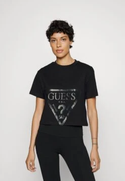 Guess ADELE CROP - Print T-shirt - Jet Black