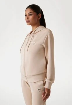 Guess OLYMPE FULL ZIP HOODIE - Zip-up Sweatshirt - Beige