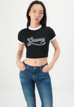 Guess SS GLOSSY CROP - Print T-shirt - Jet Black -Guess Clothing Sale 3d66a3b9f0f141249c7d82a43089ca31