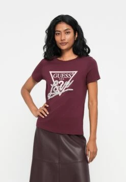 Guess PEARLS LOVE TRIANGLE TEE - Print T-shirt - Dark Red