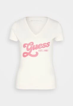 Guess Logo Tee - Print T-Shirt - Cream White -Guess Clothing Sale 4109ecf3fa0c4126a8f1f5af34cee9c3