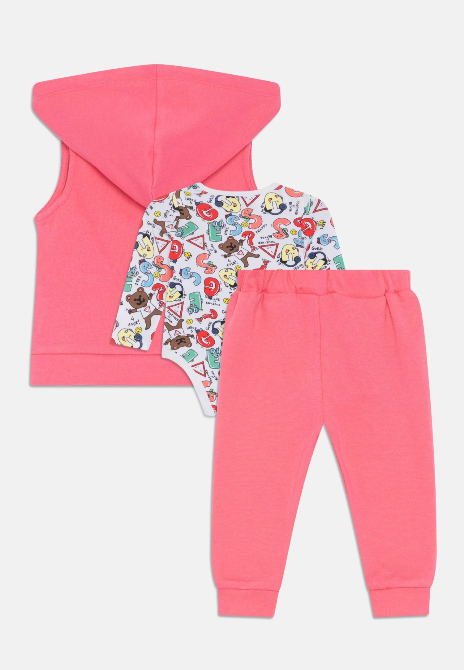 Guess Newborn Hooded Vest Pants Set - Waistcoat - Pop Rose 2 Guess Newborn Hooded Vest Pants Set - Waistcoat - Pop Rose - Image 2