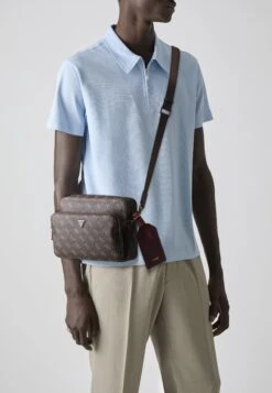 Guess MILANO DOUBLE CROSSBODY - Cross Body Bag - Brown/ochre/burgundy