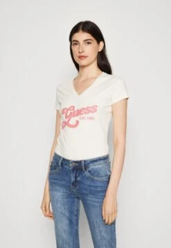 Guess Logo Tee - Print T-Shirt - Cream White
