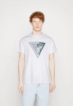 Guess Ss Cn Shaded Triangle - Print T-Shirt - Pure White