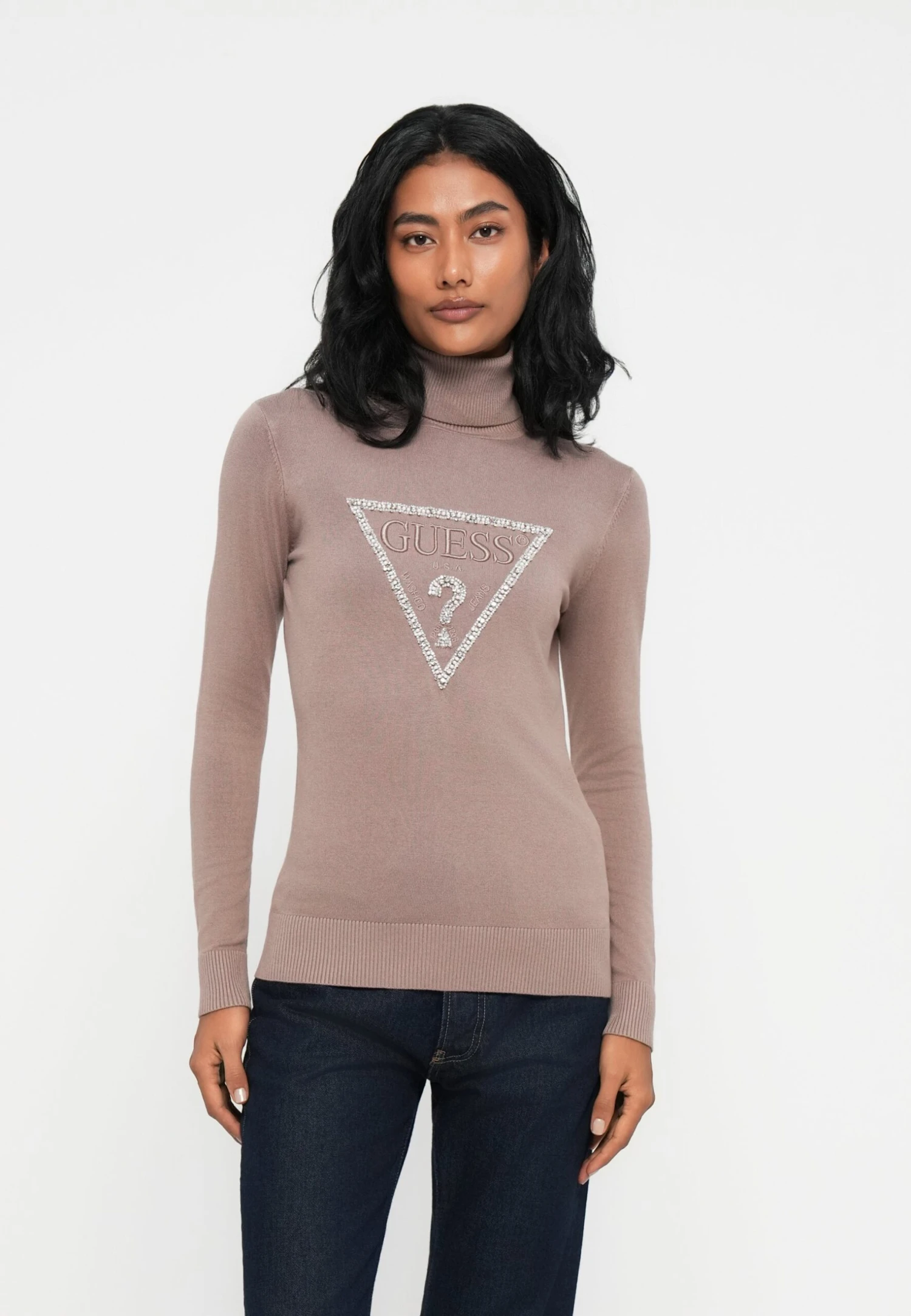 Guess MELANIE TRIANGLE LOGO - Jumper - Silk Taupe 1 Guess MELANIE TRIANGLE LOGO - Jumper - Silk Taupe