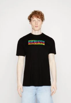 Guess Pride Wave Logo Tee - Print T-Shirt - Jet Black