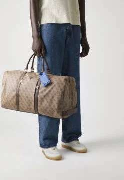 Guess PISA DOUBLE ZIP - Weekend Bag - Beige/brown/blue