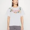 Guess Ss Cn Logo Flowers- Print T-Shirt - Pure White