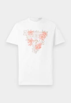 Guess FLOWER TRIANGLE TEE - Print T-shirt - Pure White -Guess Clothing Sale 53ab187e16fd489b868b7686a857534b