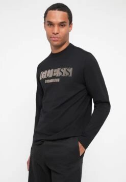 Guess LOGO FLOCK TEE - Long Sleeved Top - Jet Black -Guess Clothing Sale 5787d9b9d45a4f369630be046bf5999a