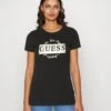 Guess Ss Cn Round Logo - Print T-Shirt - Jet Black