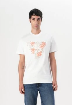 Guess FLOWER TRIANGLE TEE - Print T-shirt - Pure White