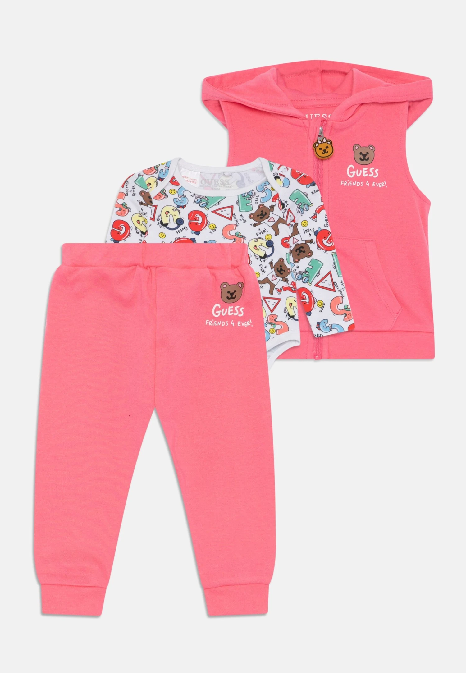 Guess Newborn Hooded Vest Pants Set - Waistcoat - Pop Rose 1 Guess Newborn Hooded Vest Pants Set - Waistcoat - Pop Rose