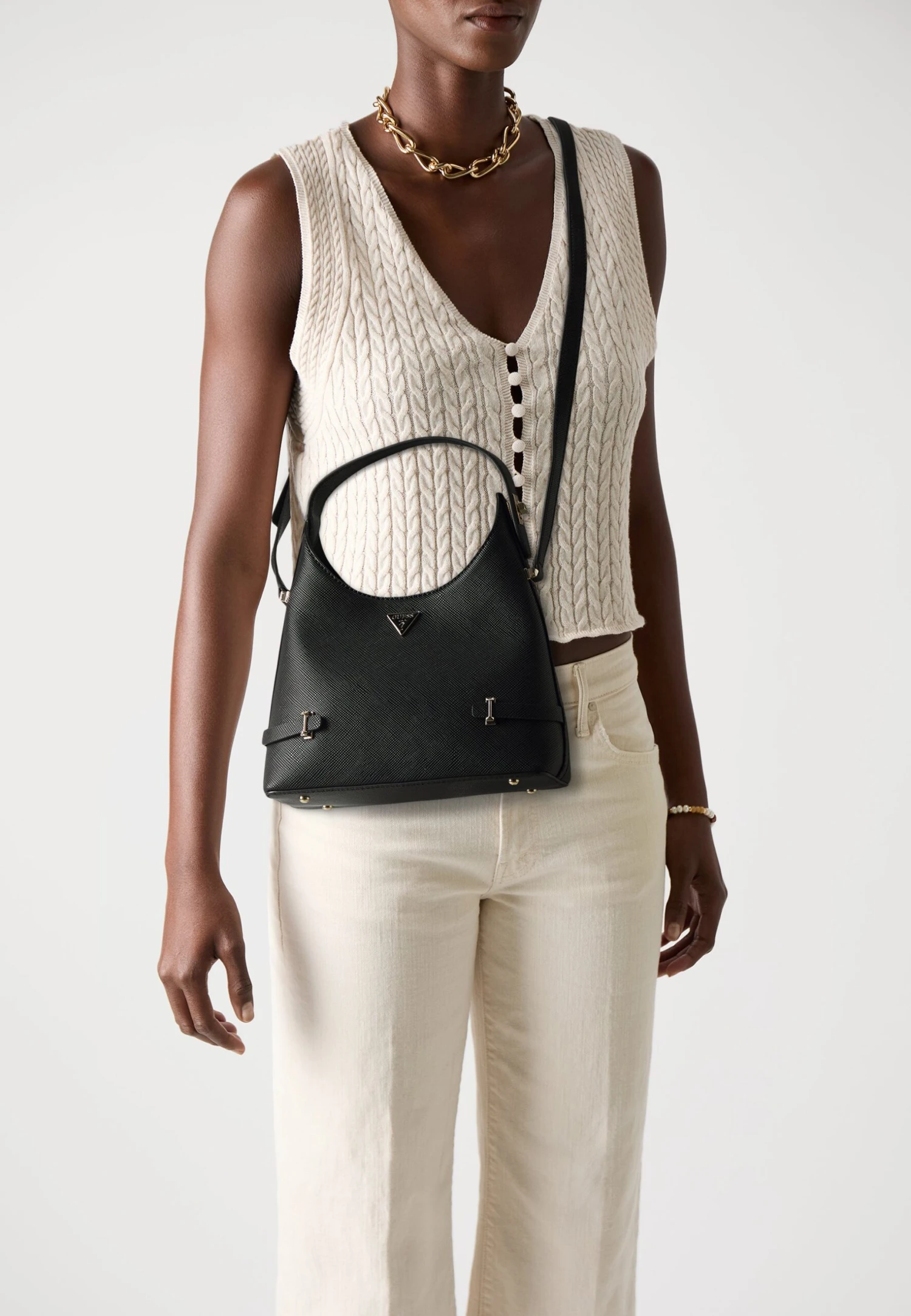 Guess SMALL HOBO CROSSBODY - Handbag - Black 1 Guess SMALL HOBO CROSSBODY - Handbag - Black