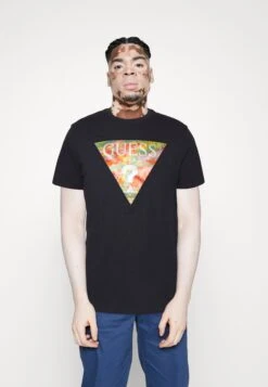 Guess Ss Bsc Abstract Tri Logo - Print T-Shirt - Smart Blue