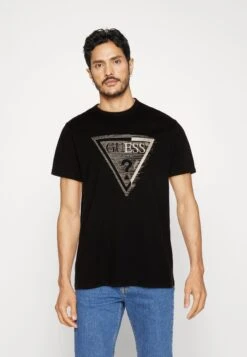 Guess Ss Cn Shaded Triangle - Print T-Shirt - Jet Black