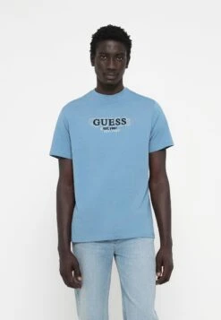 Guess SMALL LOGO TEE - Print T-shirt - Parisian Roof Blue
