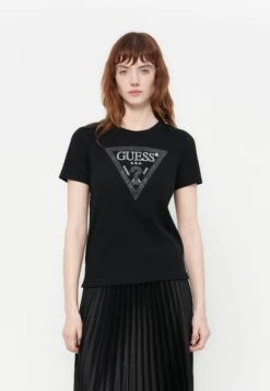 Guess TRIANGLE TEE - Print T-shirt - Jet Black