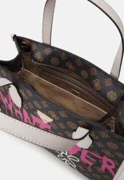 Guess X Banksy Brandalised Compartment Tote - Handbag - Mocha Logo -Guess Clothing Sale 7b7f211916db4f7f8b932c19bc54b39b