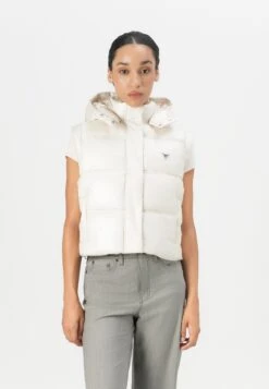 Guess ERNESTINE CROP PADDED VEST - Waistcoat - Muted Stone
