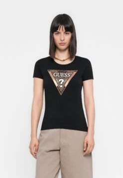 Guess LEO TRIANGLE TEE - Print T-shirt - Jet Black