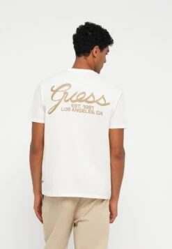 Guess SCRIPT LOGO TEE - Print T-shirt - Pure White