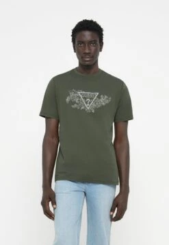 Guess TRIANGLE TEE - Print T-shirt - Green Depths