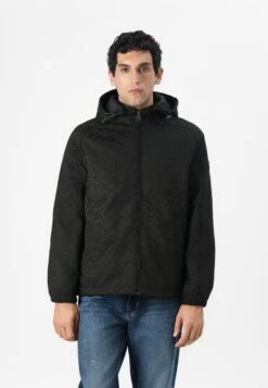 Guess MONOGRAM HOODED JACKET - Light Jacket - Black
