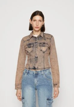 Rose Western Button Up - Denim Jacket - Go Pink Acid Wash