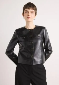 FERGIE CROPPED JACKET - Faux Leather Jacket - Black