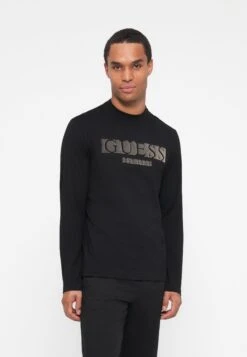 Guess LOGO FLOCK TEE - Long Sleeved Top - Jet Black